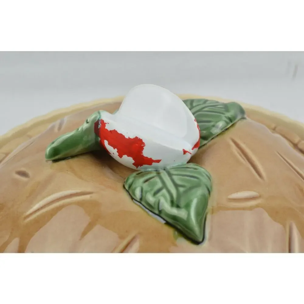 Vintage Ceramic Apple Pie Keeper Strawberry Covered Pie Dish 11x3 Brown Lid 3D